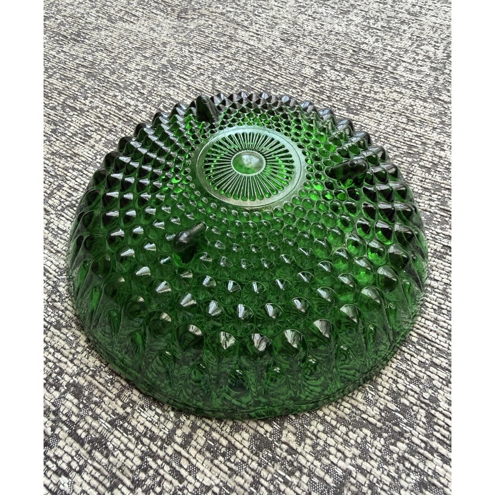 Anchor Hocking 3 Footed Emerald Forest Green Hobnail Candy Dish Bowl VINTAGE